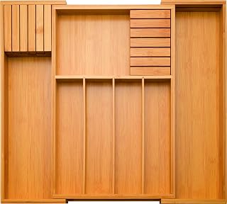 Utensil Organizer for Kitchen Drawers - Bamboo Silverware Organizer - Expandable Utensil Holder and Cutlery Tray with Divider and Removable Knife Block | 17” Long, Adjustable from 13” to 22.2”