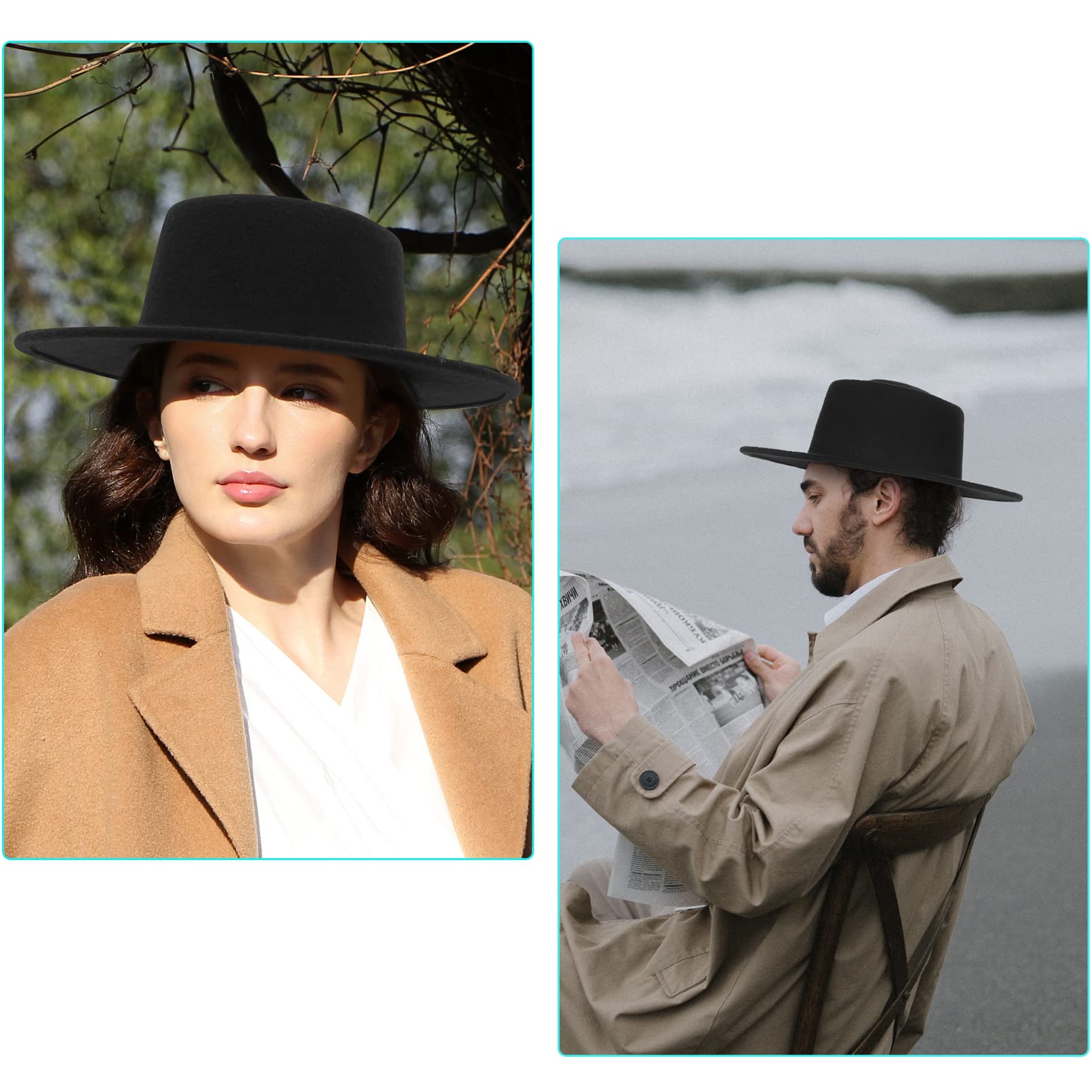 GEMVIE Kapelusz wieprzowy Mężczyźni Kobiety Kapelusz filcowy z szerokim rondem Kapelusz kościelny Kapelusz Fedora na przyjęcie weselne