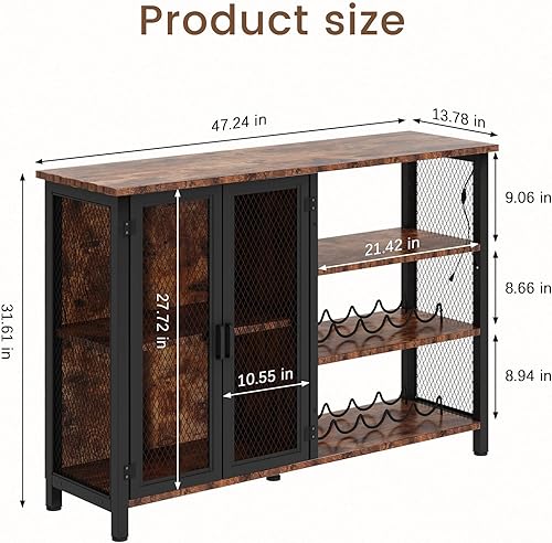 Miniatura 2 de Oqefuoe Gabinete de bar gabinete de vino con luces LED para licor y vasos gabinete de barra de café gabinete de licor con estantes de almacenamiento