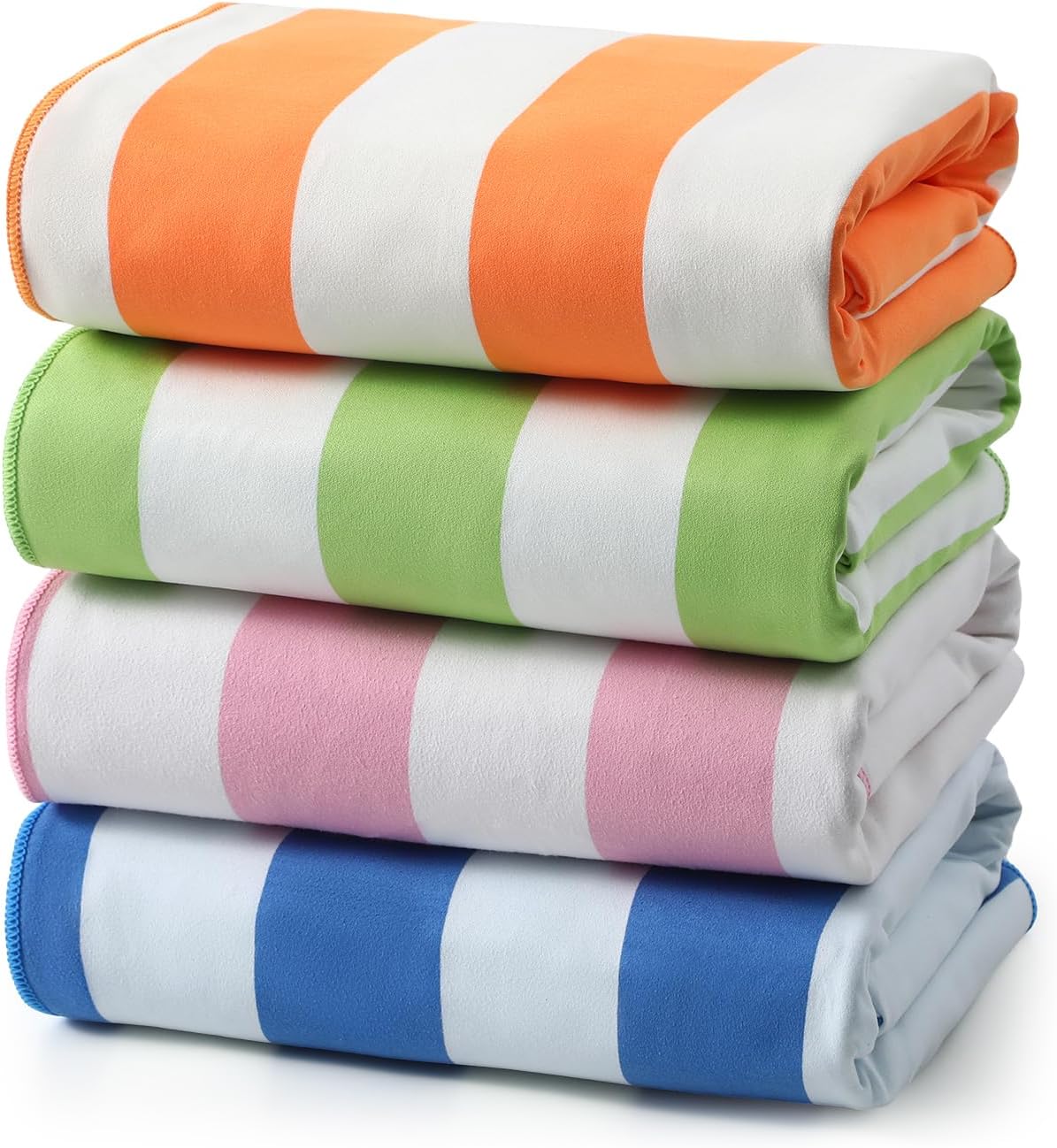 REDKISS 4 Pack Beach Towels 31x61 Inch, Ultra Lightweight Microfiber Pool Towels, Sand Free, Quick Dry & Highly Absorbent Cabana Striped Bath Towels for Beach, Swimming, Camping & Travel (Multicolor)