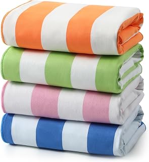 REDKISS 4 Pack Beach Towels 31x61 Inch Ultra Lightweight Microfiber Pool Towels, Quick Dry & Highly Absorbent Cabana Striped Bath Towels for Swimming, Travel, Gym, Yoga and Camping (Multicolor)