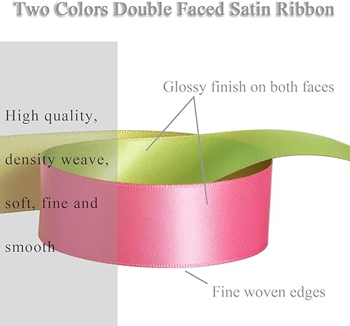 Vista 27 de Cinta de dos tonos de doble cara, 20 yardas y 1 pulgada, cinta de satén verde y rojo de doble cara para Navidad, boda, cumpleaños, envoltura