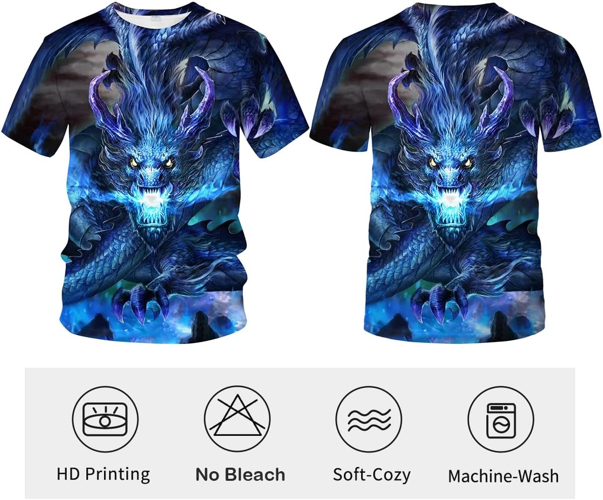 LAOLIUSN Men's Dragon T Shirt Summer Short Sleeve Tees Tops Animal Theme Shirt Anime Graphic Shirt - Image 4