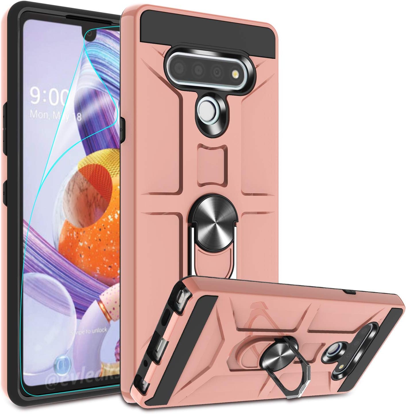 Galaxy Note 10 Plus Case with HD Screen Protector, Atump 360°Rotation Ring Holder Kickstand PC+ TPU Phone Case for Samsung Note 10 Plus 5G 2019 Release, Rose Gold