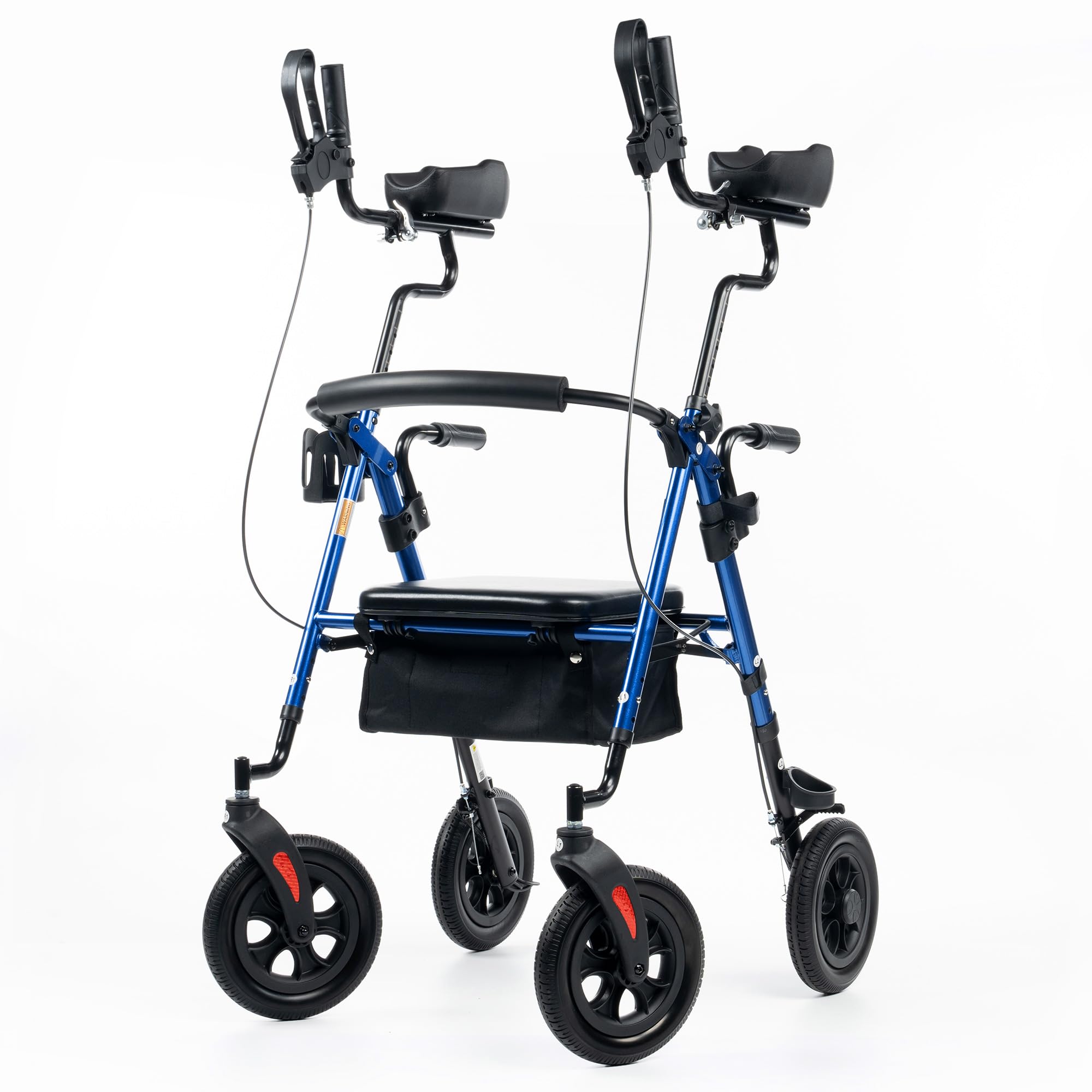 ELENKERUpright Rollator Walker, Stand Up Rolling Walker with 10’’Big PU Wheels and Adjustable Padded Armrests for Seniors from 4’8”to 6'4” (Blue)