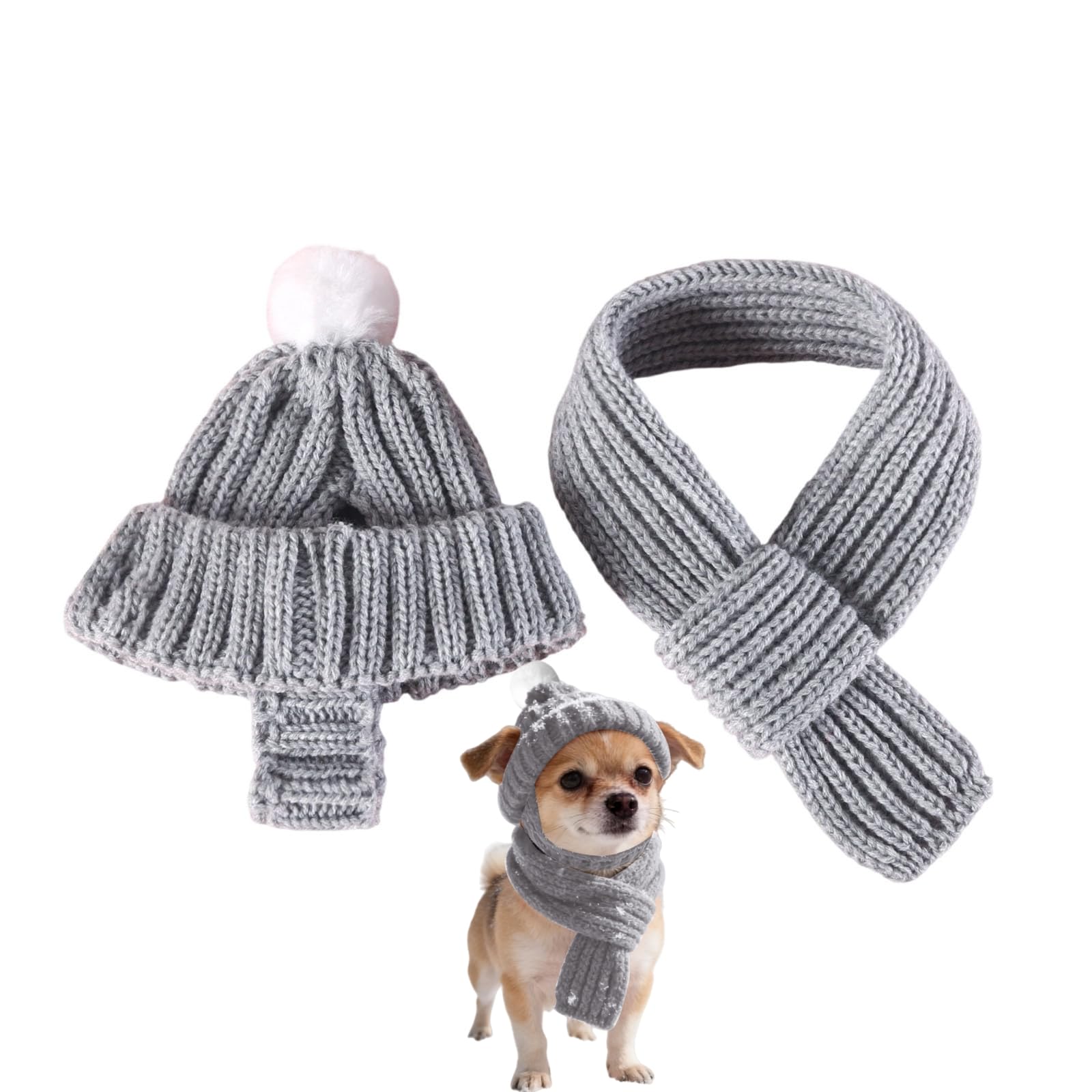 Red Knit Dog Beanie With Ear Flaps – Warm Winter Hat, Size S Dog Knitted Hat, Soft Stretchy Puppy Knit Cap, For Small Dogs, For Cold Weather, Cute Dogs Winter Accessories (Gray, S)
