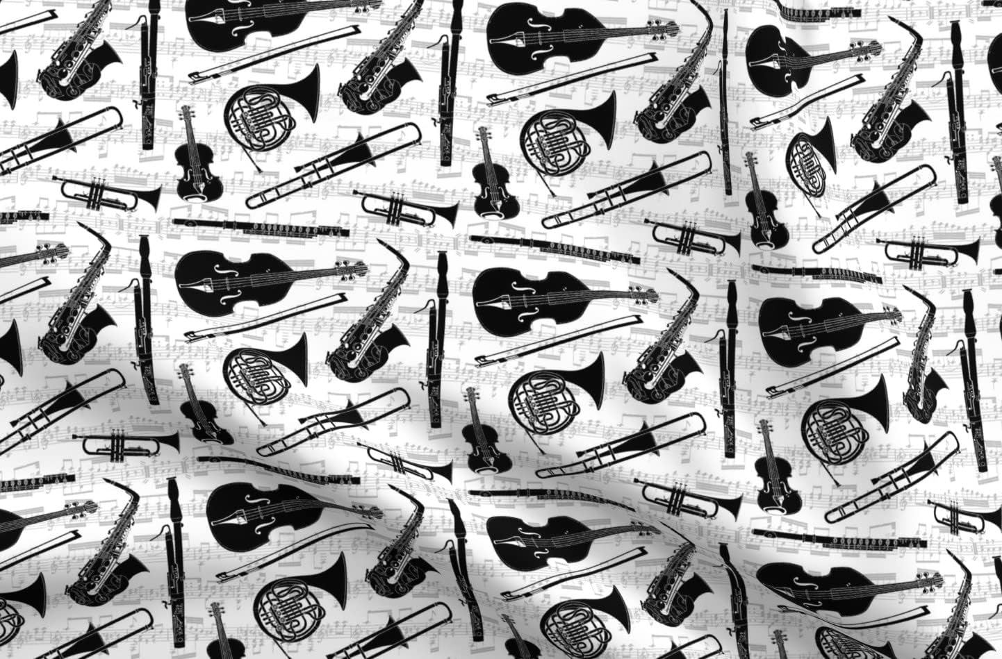 Spoonflower Fabric - Musical Instruments Music Symphony Band Orchestra Strings Brass Printed on Cotton Poplin Fabric by The Yard - Sewing Shirting Quilting Dresses Apparel Crafts