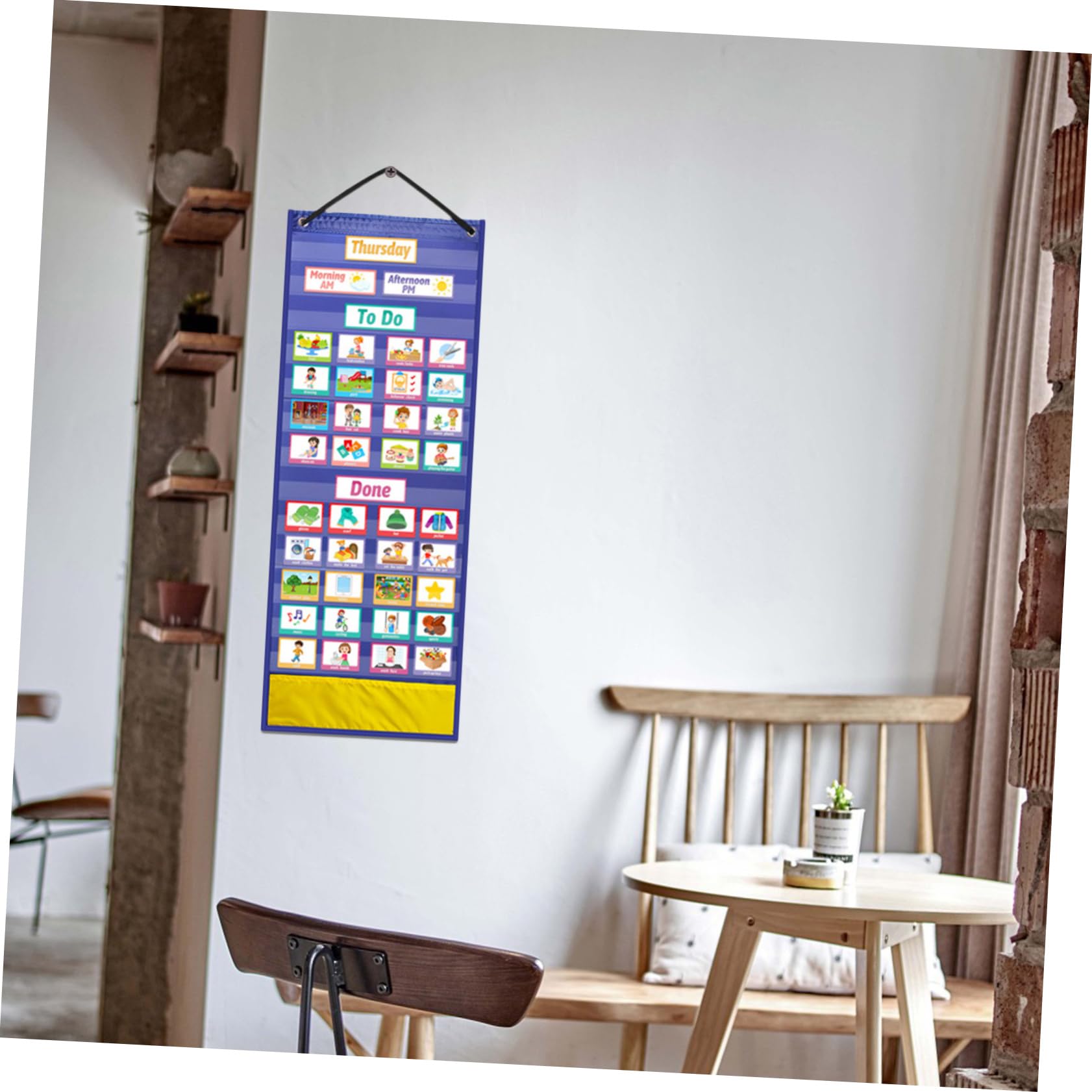 STOBOK Tabla de Rutina Visual para Niños en Casa y Escuela, Calendario Infantil Azul Material Seguro de Poliéster y Pvc para Planificación Diaria y Recompensas