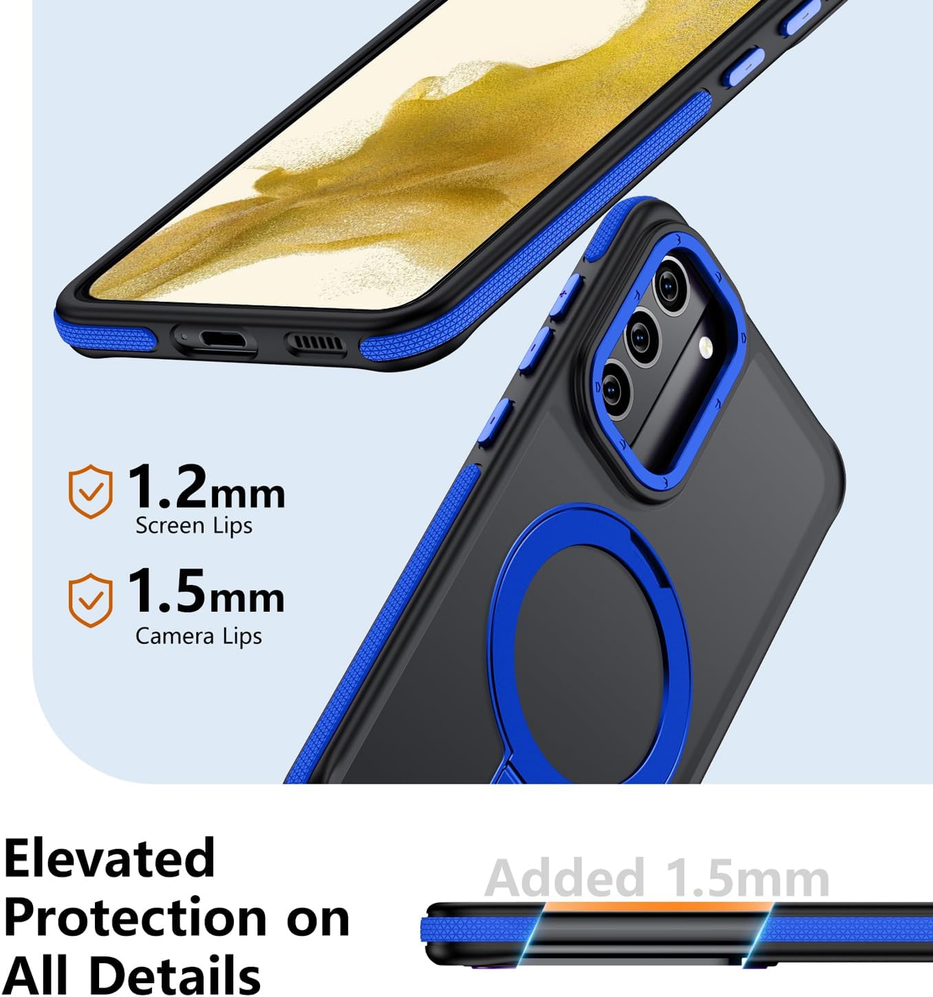 for Samsung Galaxy S22 Case, Magnetic Adjustable Ring Stand [Fit for Magsafe], [Military-Grade Shockproof Protection] Phone Case with Kickstand&Ring Holder (Blue)