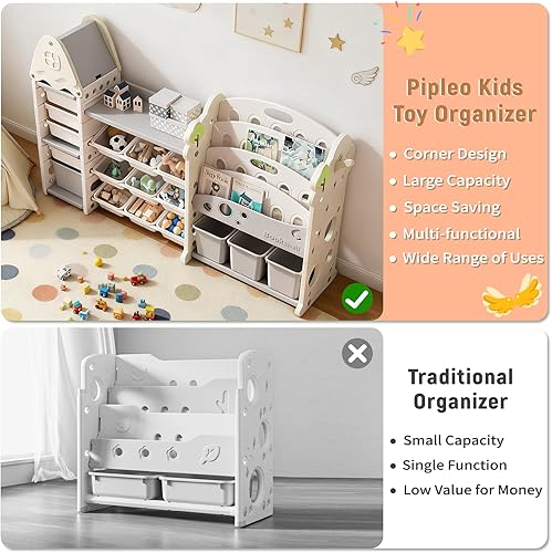 Miniatura 6 de Pipleo Organizador de almacenamiento de juguetes para niños con 17 contenedores extraíbles, estantería de 4 niveles para niños, organizador de