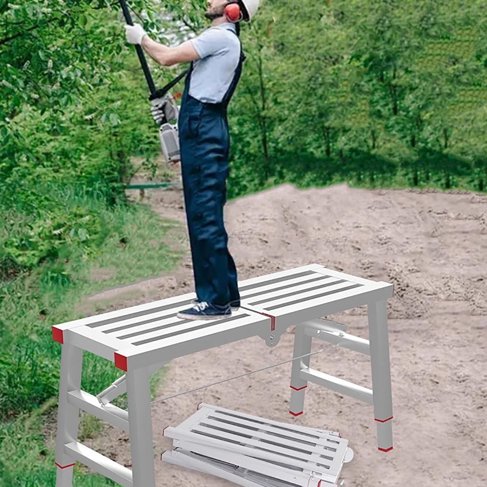 Elitix Work Platform Hedge Cutting Scaffolding Brackets w/Adjustable Legs, Foldable Industrial Step Platform for Stair, Engineering Scaffolding for Washing Vehicles(160x30cm(63" x11 3/4"))