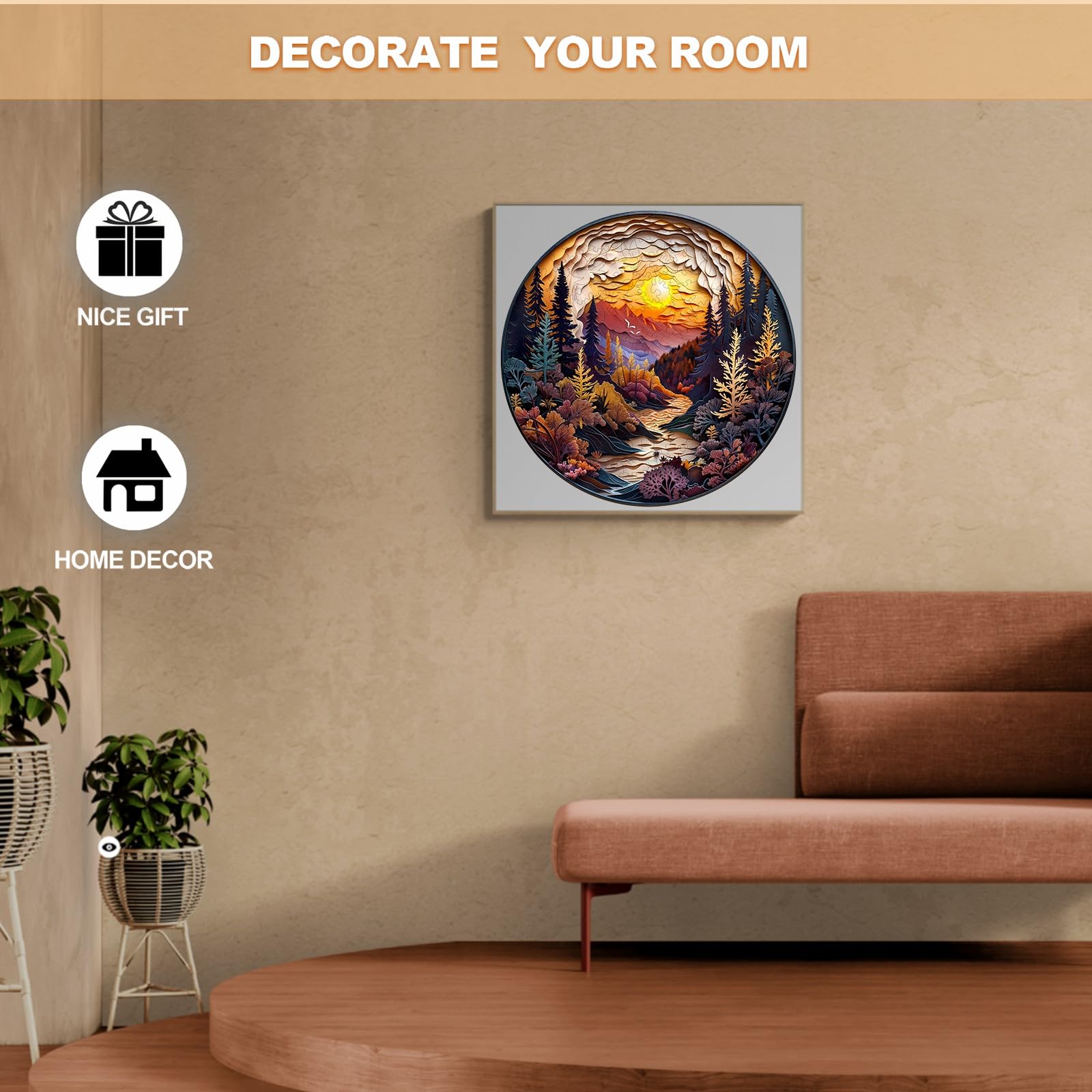 Puzzle in legno per adulti, 300 pezzi, visuale 3D, tramonto, foresta, puzzle in legno, per adulti, 34 x 34 cm, puzzle irregolare unico, puzzle in legno, a forma di animale, in legno con scatola in