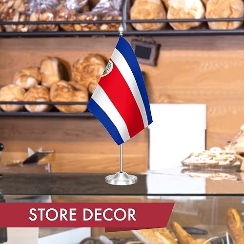 Miniatura 6 de G128 Juego de banderas costarricenses de lujo para escritorio de Costa Rica, 8.5 x 5.5 pulgadas, poliéster 300D impreso, con cúpula y base