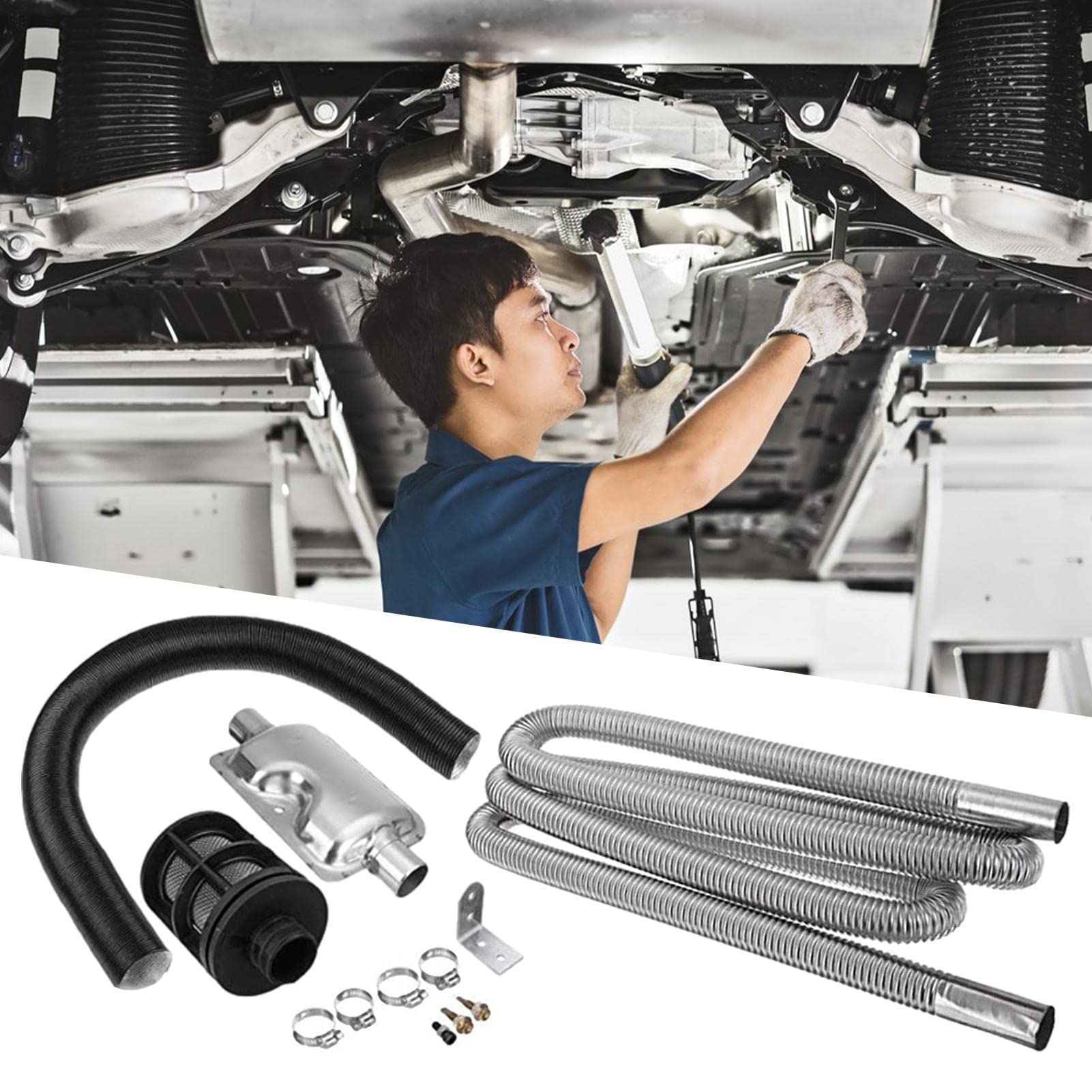 escape flexible - Kit escape reducción ruido,escape acero inoxidable Povanjer calentador aire estacionamiento escape