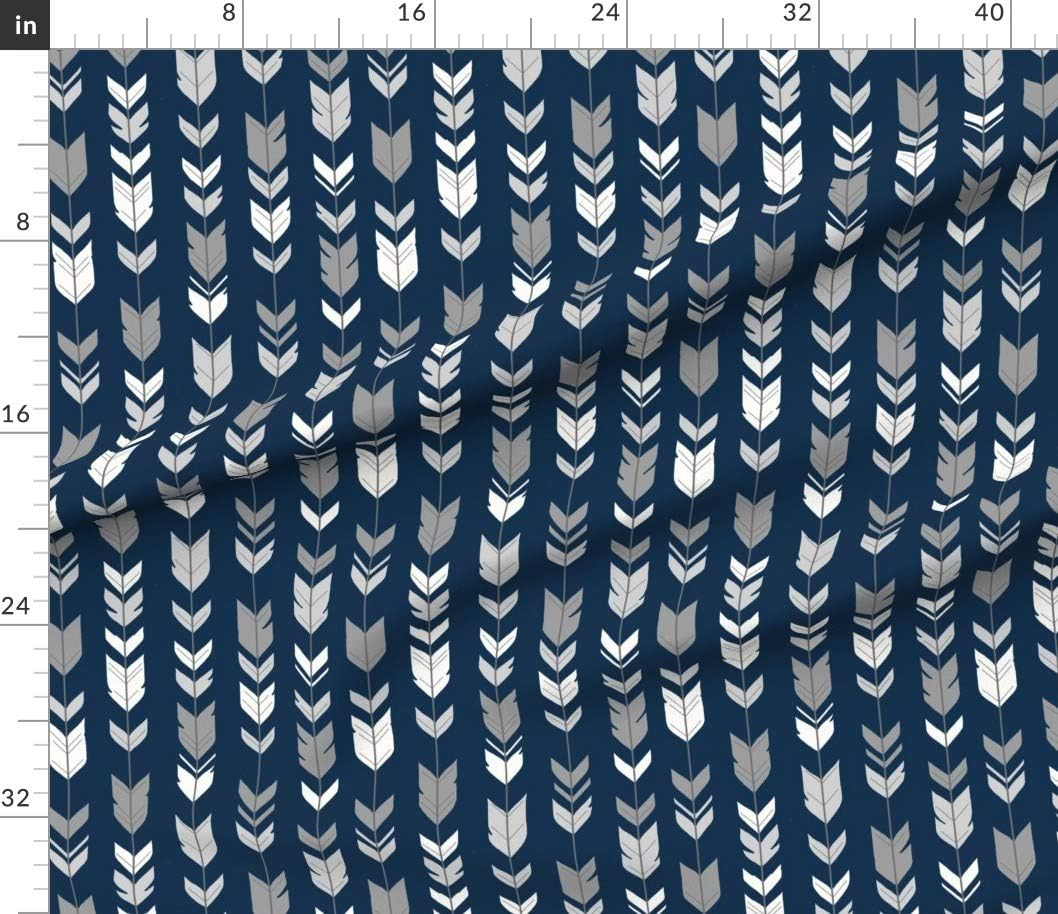 Spoonflower Fabric - Arrow Feather Navy Feathers Woodland Nursery Gray Printed on Petal Signature Cotton Fabric by The Yard - Sewing Quilting Apparel Crafts Decor