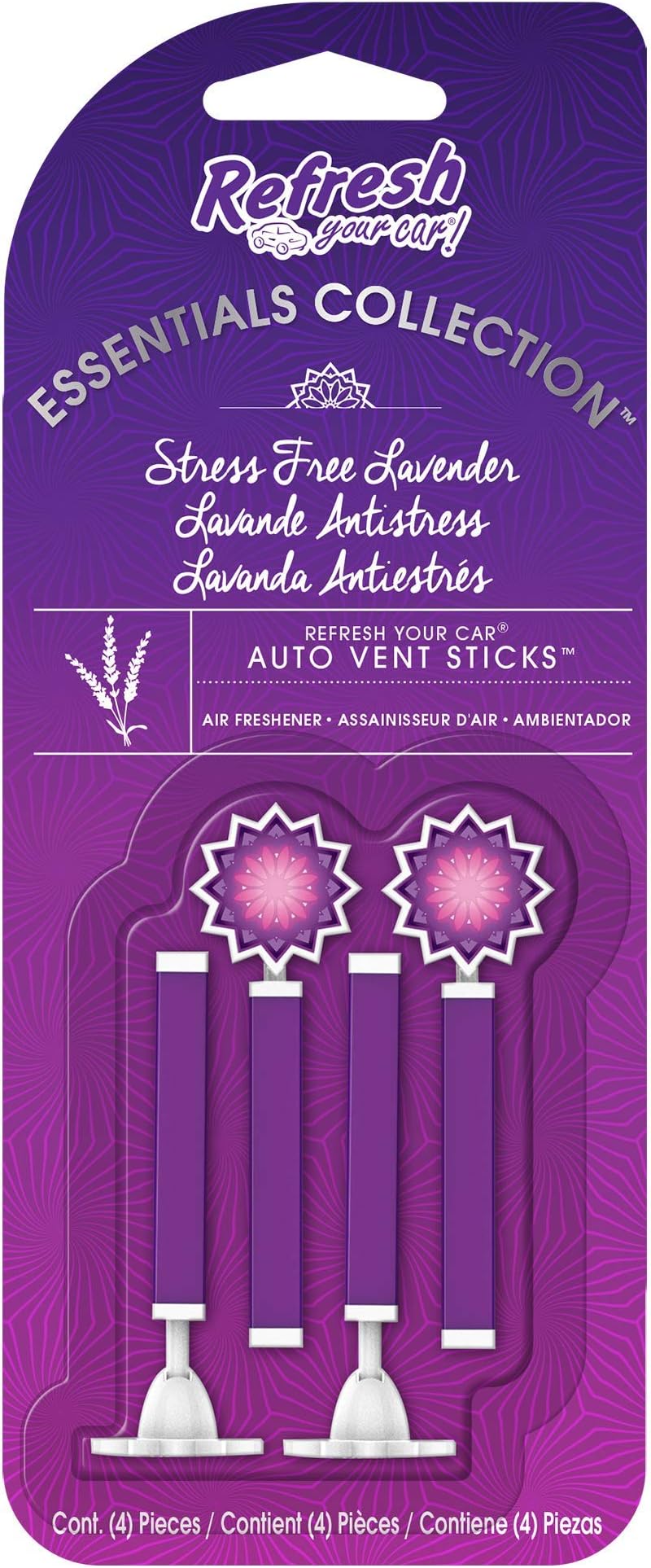 Refresh Your Car! Vent Sticks, Stress Free Lavender, 4-Pack