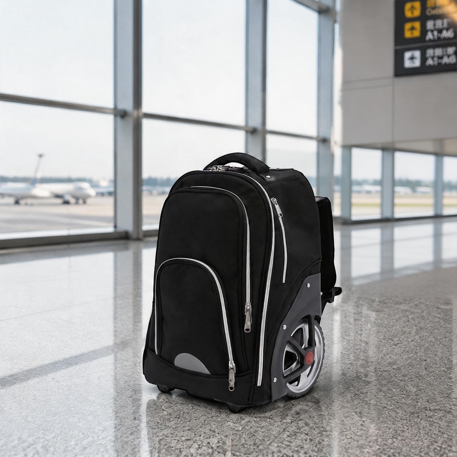 Zaino trolley da 45 l, nero, con ruote da 18 cm, per laptop da 15
