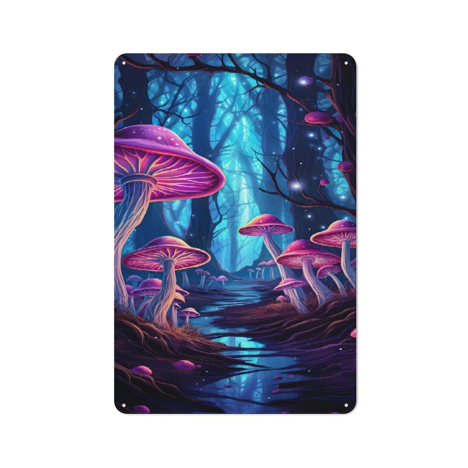 Junmoney Style-17 For Lounge Or Reading Corner, Mystical Forest Mushrooms Retro Tin Sign 30X20cm, Gift For Reading Corner Decorators During The Christmas Season