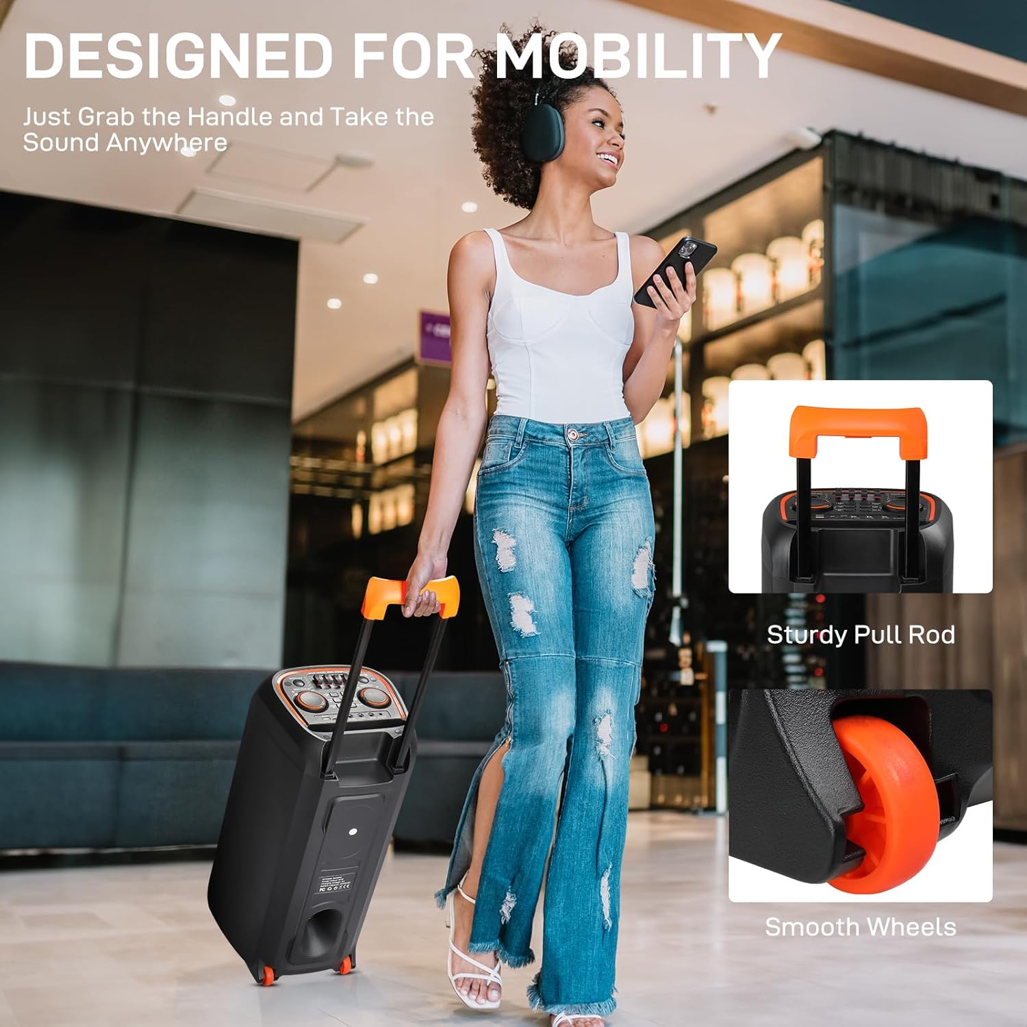 Ktaxon Karaoke Machine with 2 Wireless Microphones, Portable Outdoor & Indoor Bluetooth Speaker with Multi Light Modes, Dual 8" Speakers for Party, Home, Game, DJ, Adults - Image 8