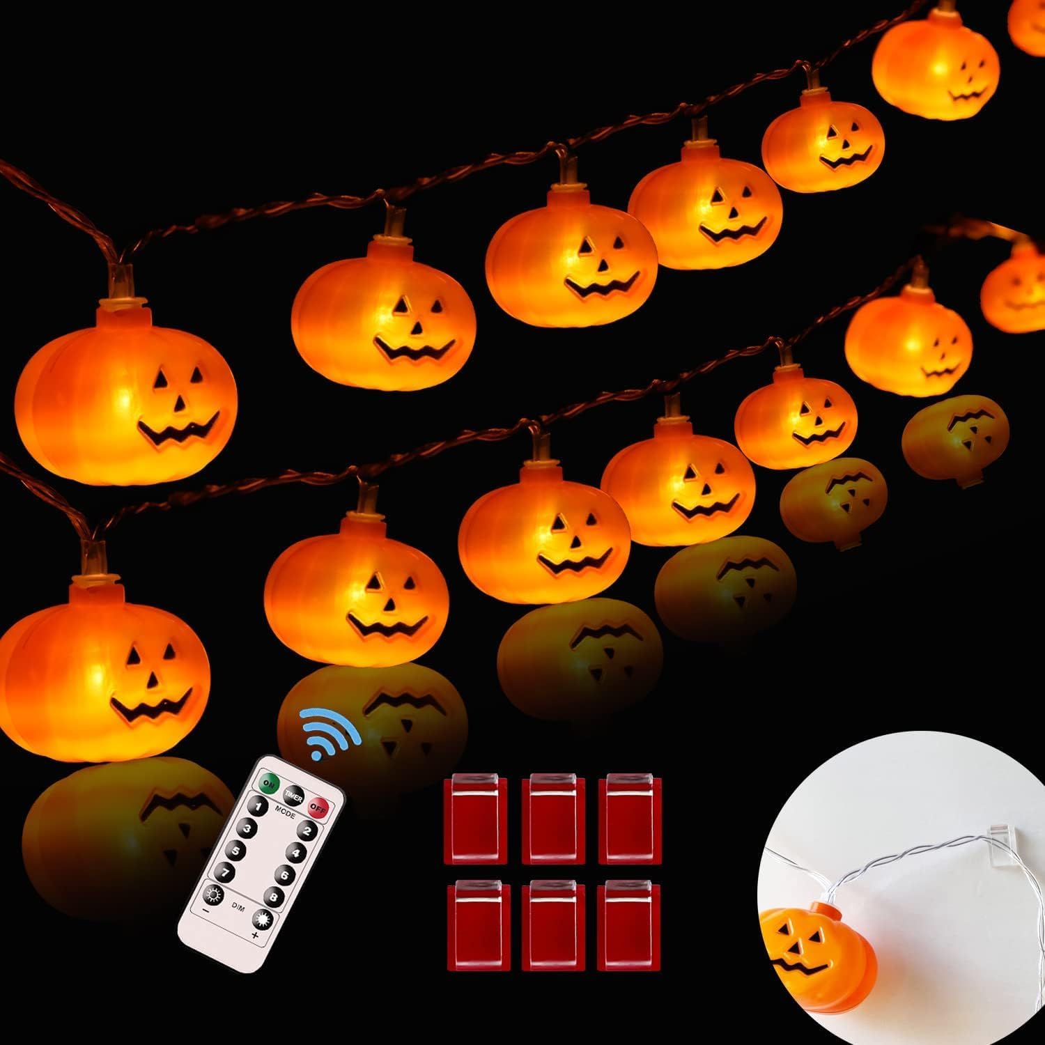 Halloween Lights,20FT 40 LEDs Holiday String Lights for Indoor Outdoor Decor,Battery Operated 8 Mode Waterproof Pumpkin String for Party Decorations Pumpkin Lights