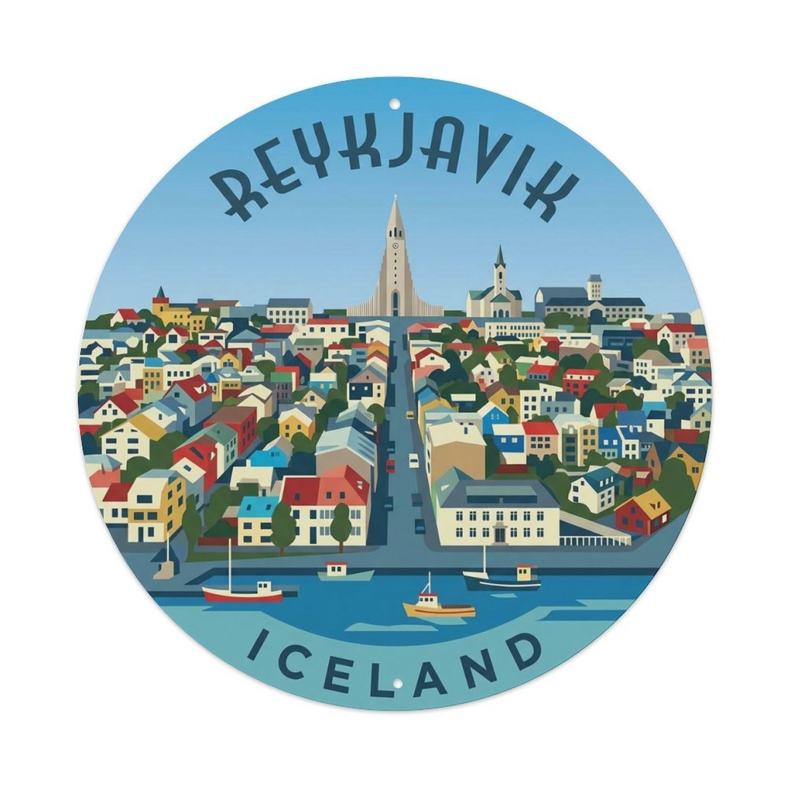 Vintage Travel Reykjavik Iceland Cityscape Metal Tin Sign