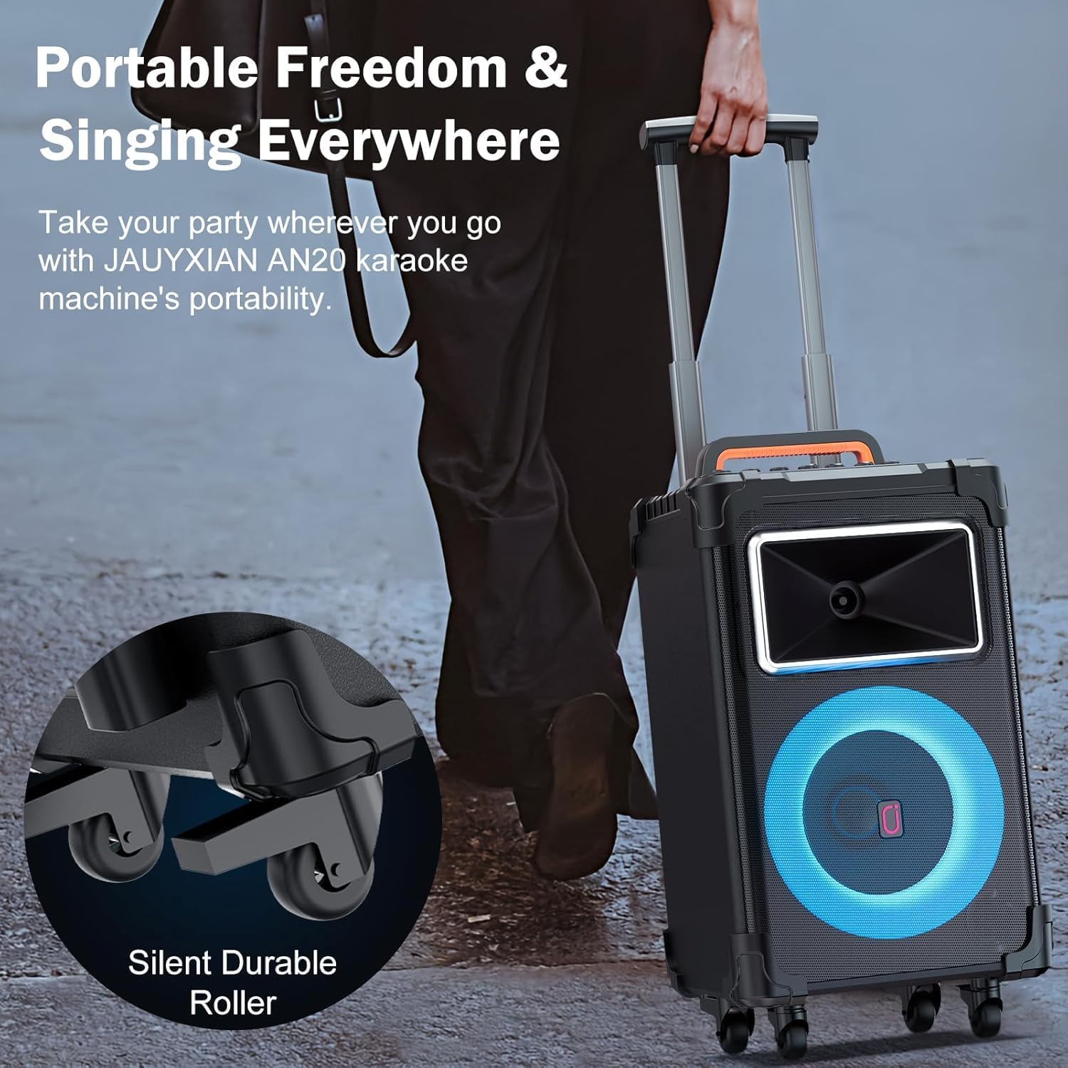 Bluetooth Wireless Speaker with 10" Woofer & 500W Peak Power, Karaoke Machine with 2 Mics, Portable PA System with Bass/Treble Control, RGB Lights, Rolling Wheels for Home Parties & Outdoor Events - Image 3