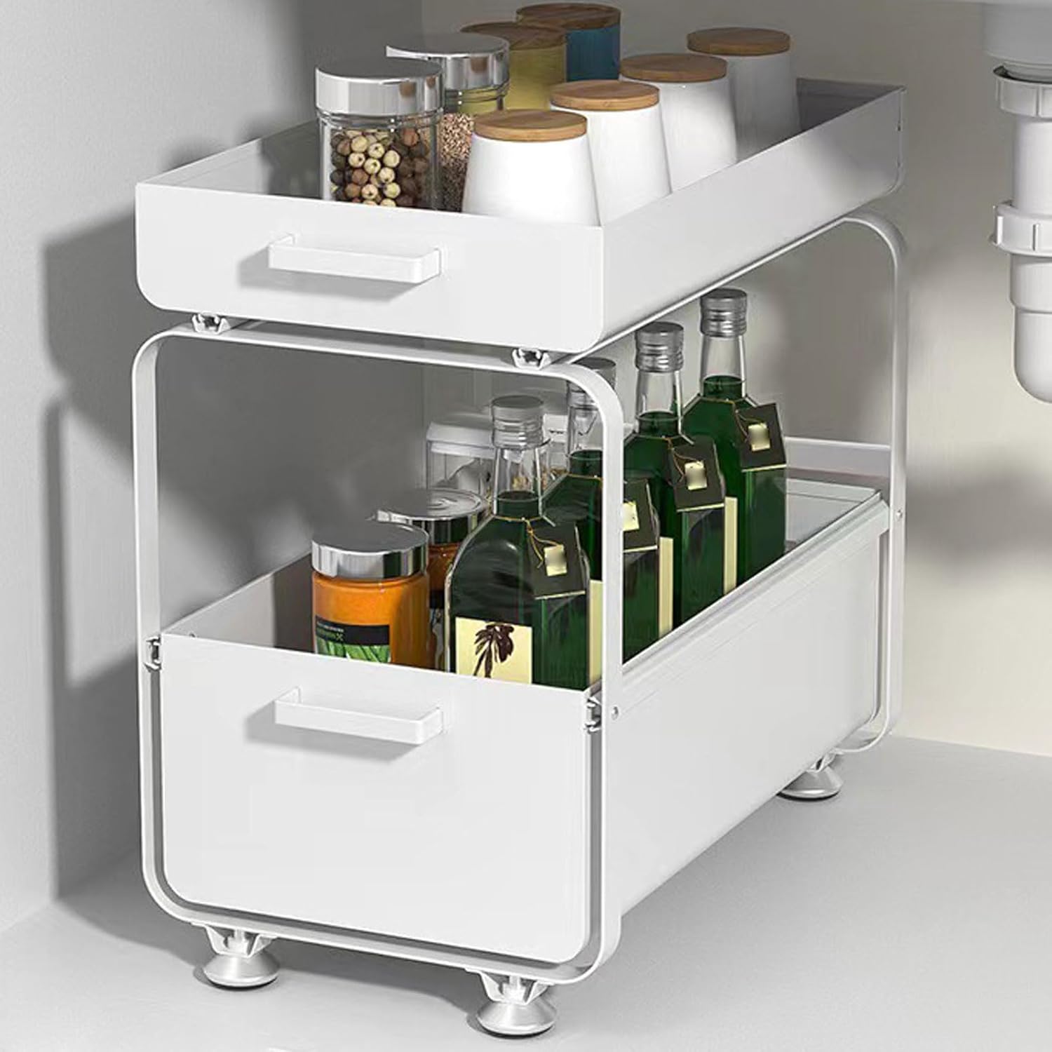 Under Sink Storage Rack with Pull Out Layer Design Perfect for Kitchen Bathroom & Office Carbon Steel Spice 40 x 25.2 x 40.5 cm，Wei? 40 * 25.2 * 40.5CM
