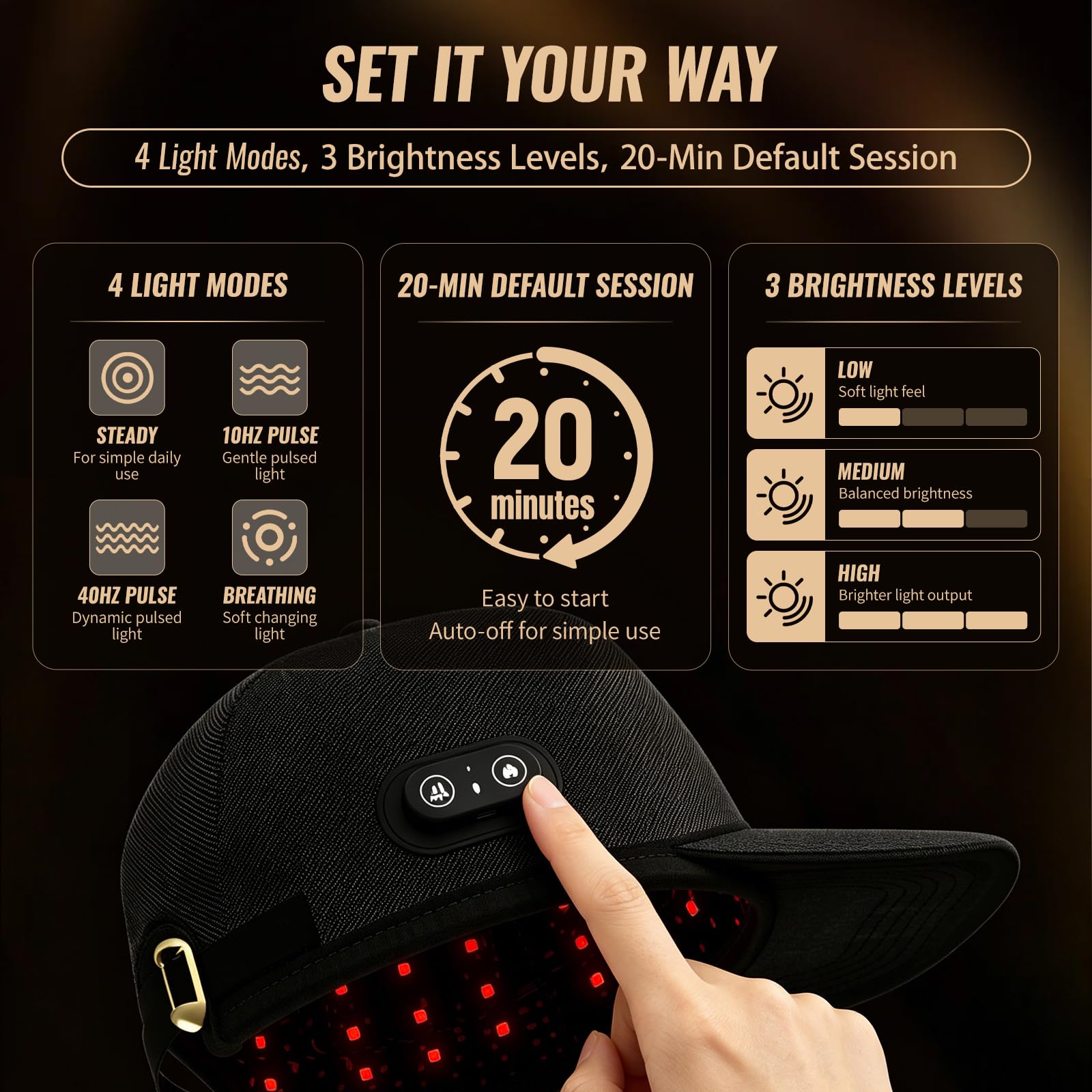 Gorra de Luz Roja para Crecimiento de Cabello, 660nm y 850nm, Inalámbrica, 108 Perlas LED, 3 en 1, 4 Modos y 3 Brillos, para Mujeres y Hombres