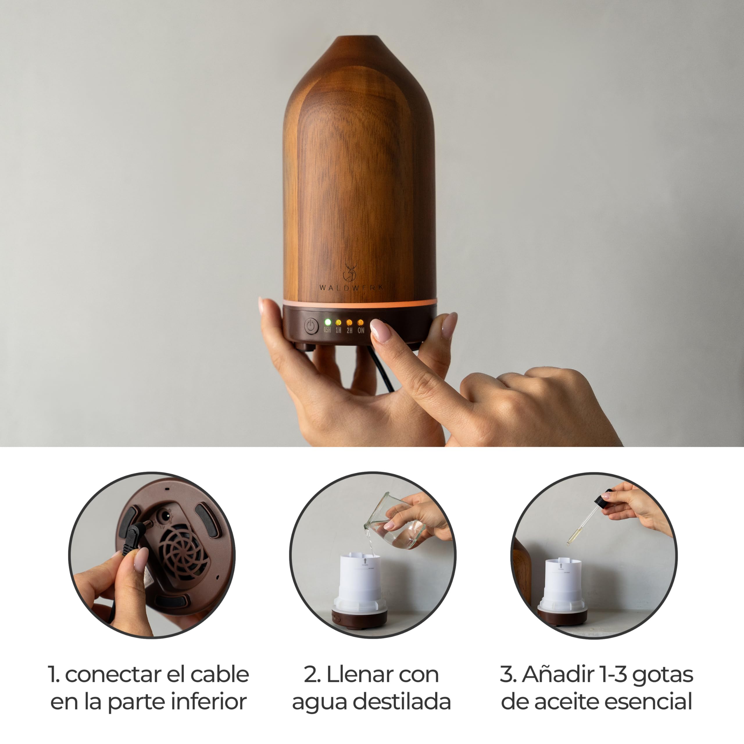 WALDWERK Difusor de Aromas (100 ml) de Elegante Madera de Acacia - Humidificador aceites Esenciales para un Ambiente Agradable - Difusor aceites Esenciales - Humidificador de Aire aromaterapia