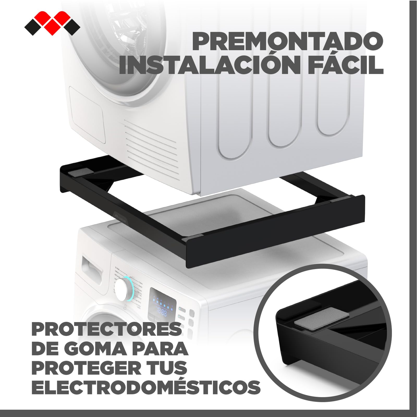 Meliconi Torre Noir Kit de superposición lavadora-secadora, premontado, certificado TÜV SÜD, capacidad máxima 250 kg, Made in Italy, color negro