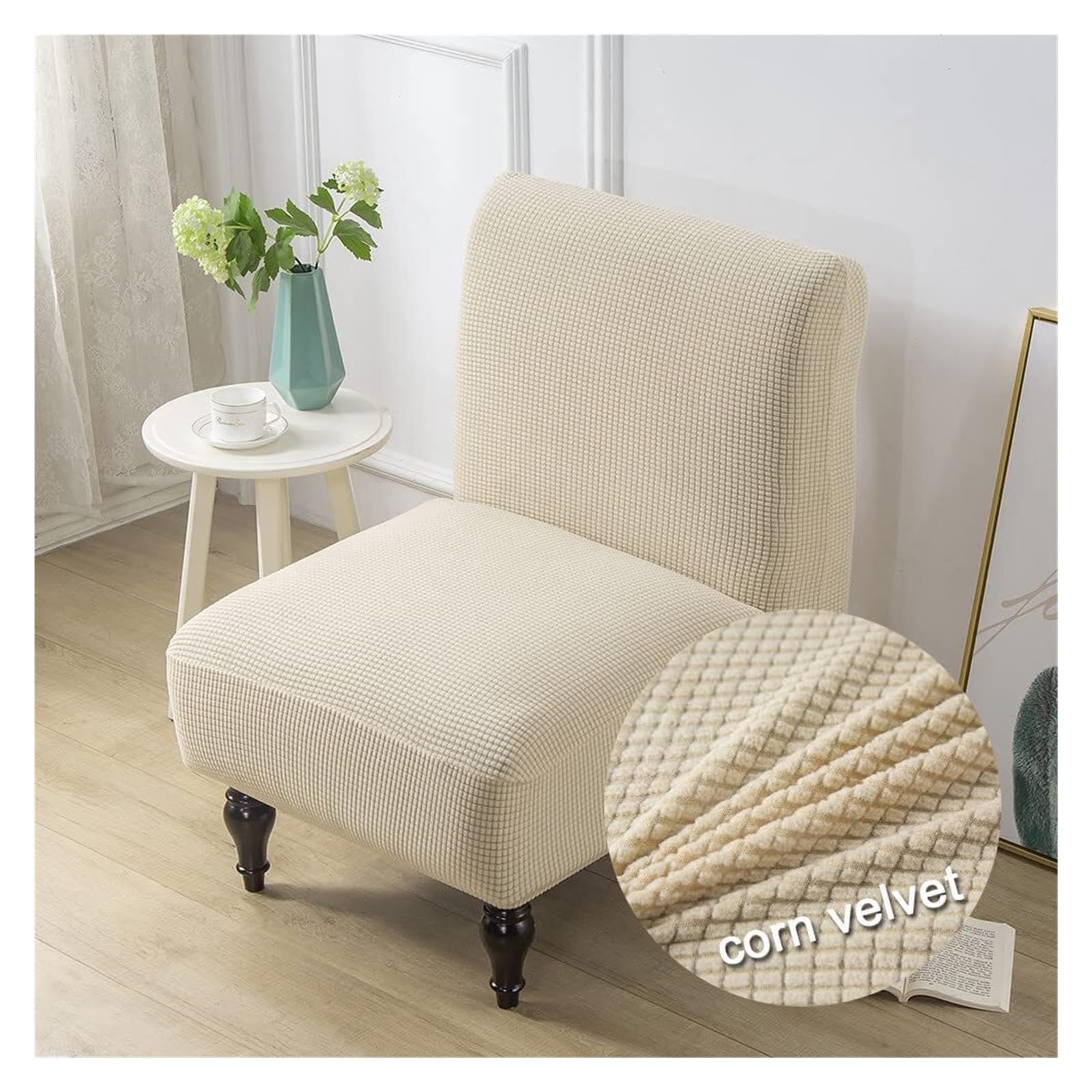 Wjhdwyd Crème Stretch Armless Chair Covers, 1 Seater Jacquard Armless Accent Armchair Cover Elastic Furniture Protector Removable Washable For Living Room Bedroom Hotel(Crème)