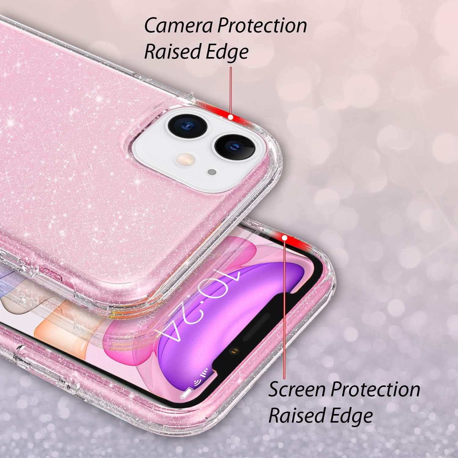 Coolwee Clear Glitter for iPhone 11 Case Shockproof Protective Transparent Girls Women Sparkle Sturdy Flexible TPU Bumper Cover Compatible with Apple iPhone 11 6.1 inch Shiny Crystal Bling, Pink