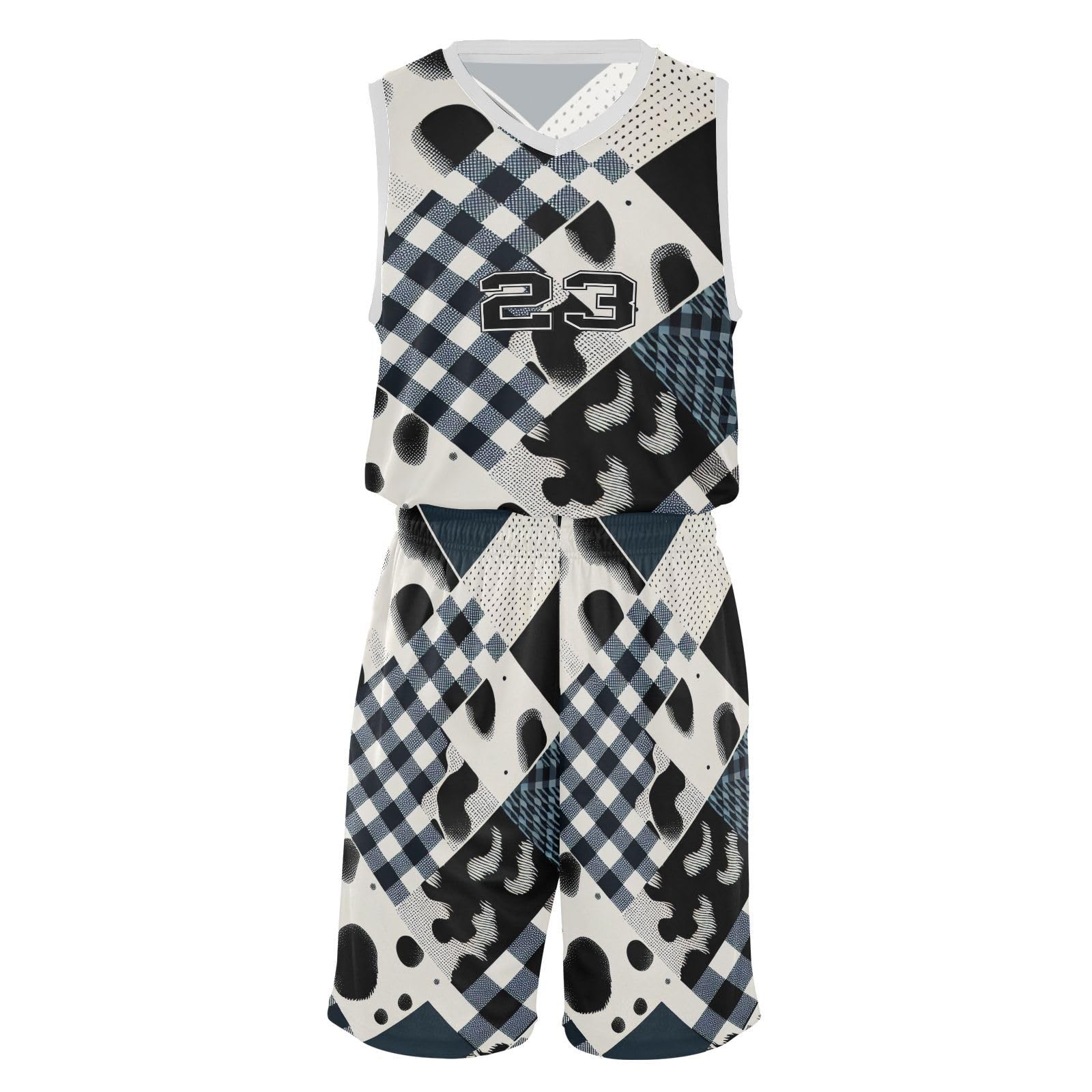 FLildon Cow Print Gingham Boys Basketball Jersey Set Tank Top Shorts Tracksuit Sport Training Suit for Kids