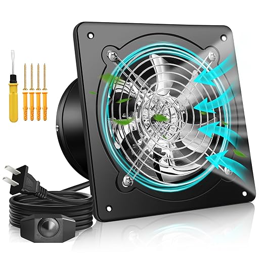 8 Inch Exhaust Fan with Speed Controller, 700CFM Wall Mount Exhaust Fan for Kitchen, Metal Ventilation Extractor Fan with Damper for Bathroom, Garage, Attic, Shop, Pet Room, Smoking Room, Basement