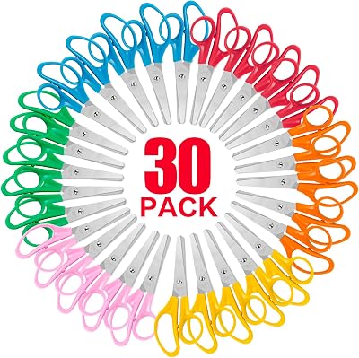 Toidgy 30 Pack Kids Scissors, 5 Inch Scissors Bulk for School, Blunt Tip Scissor for Kids Student Teacher, Kids Safety Scissor for Preschool Classroom Office Home, School Supplies Craft Cutting Paper