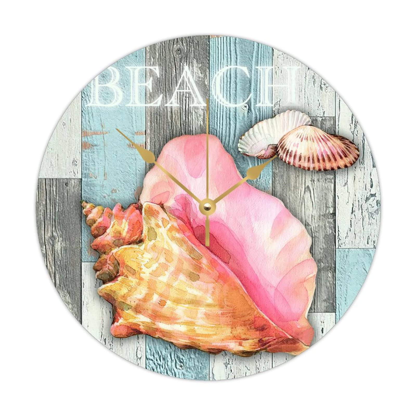 Horloge murale ronde en bois bord de mer pour salon nature 38 cm