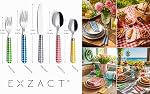 Exzact Cutlery Set 20pcs Stainless Steel - Gingham Coloured Handles Silveware - Dishwasher Safe - Serve for 4