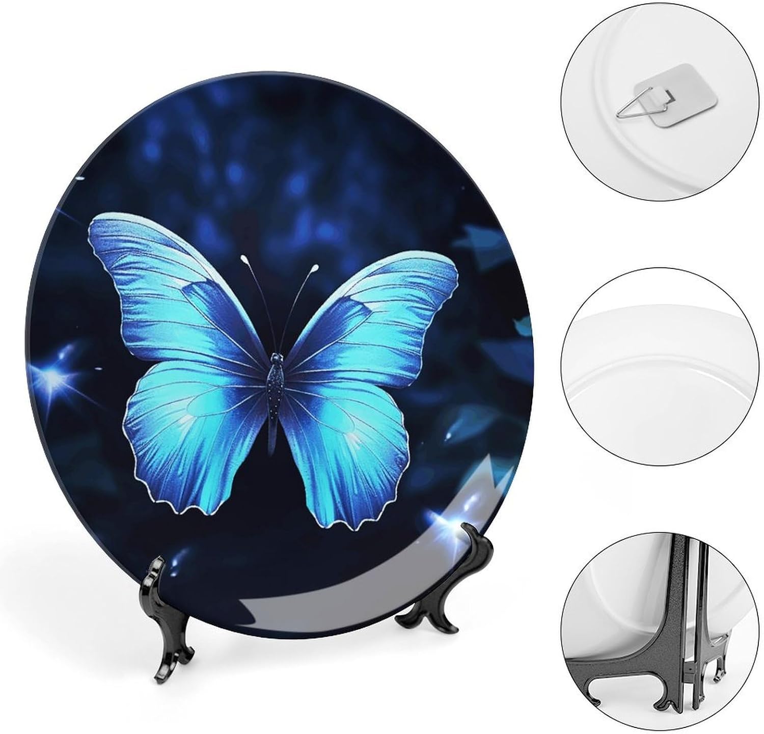 Blue Butterfly Bone China Decorative Plate with Stand 6inch image 4
