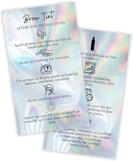Boutique Marketing LLC Brow Tint Aftercare Instruction Cards | 50 Pack | 2x3.5” inches Business Card Size | Brow Tint Henna |Snatched Brows Non Reflective Matte Holographic Look Design (Holographic)
