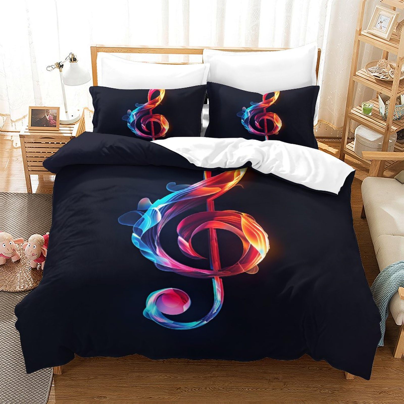 Housse de couette symboles musicaux 3D fini la couette qui glisse lit double
