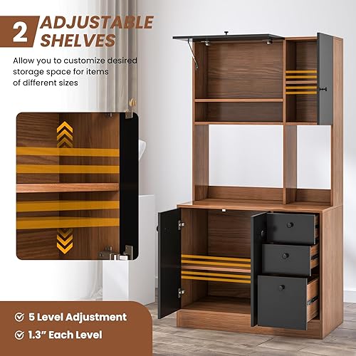 Miniatura 6 de LOKO Gabinete de almacenamiento de cocina de 71 pulgadas de alto, gabinete de despensa de cocina independiente con puertas, estantes ajustables, 3
