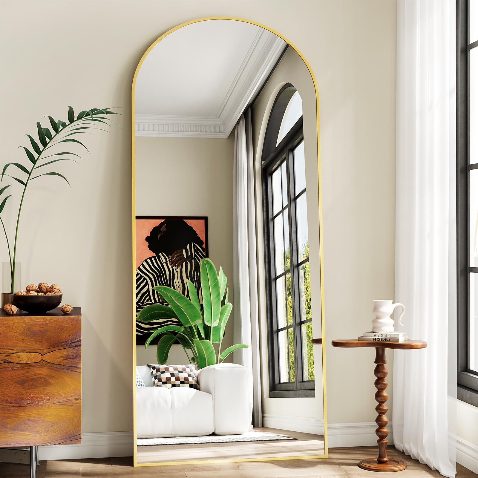 Large Full Length Mirror, 30"x71" Arched Floor Mirror Full Length with Stand, Room Decor Big Full Body Mirror with HD Tempered Glass Aluminum Frame for Bedroom Living Room,Gold