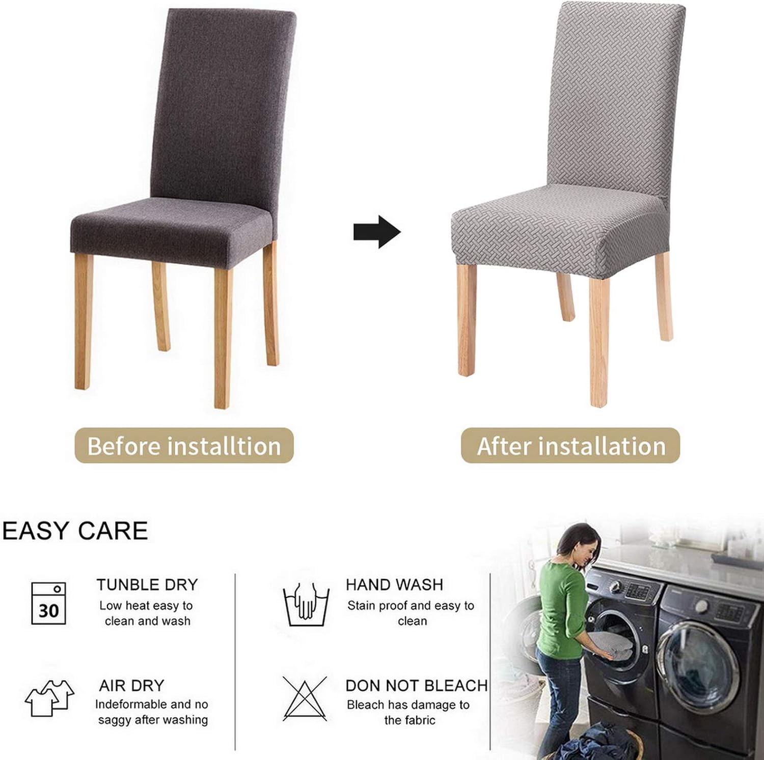 JuneJour Chair Covers for Dining Room,Elastic Stretch Modern Chair Cover Spandex Fabric Washable Removable Seats Slipcovers,for Kitchen,Dining Room,Wedding Decor,Hotel,Restaurant - Image 5