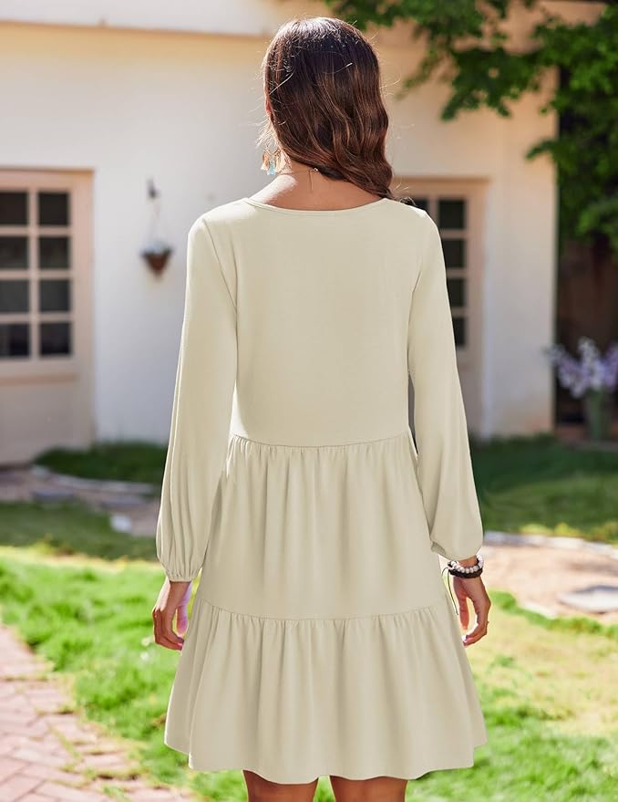 Zeagoo Damesjurk met lange mouwen, V-hals, winterjurk, tuniek, elegante