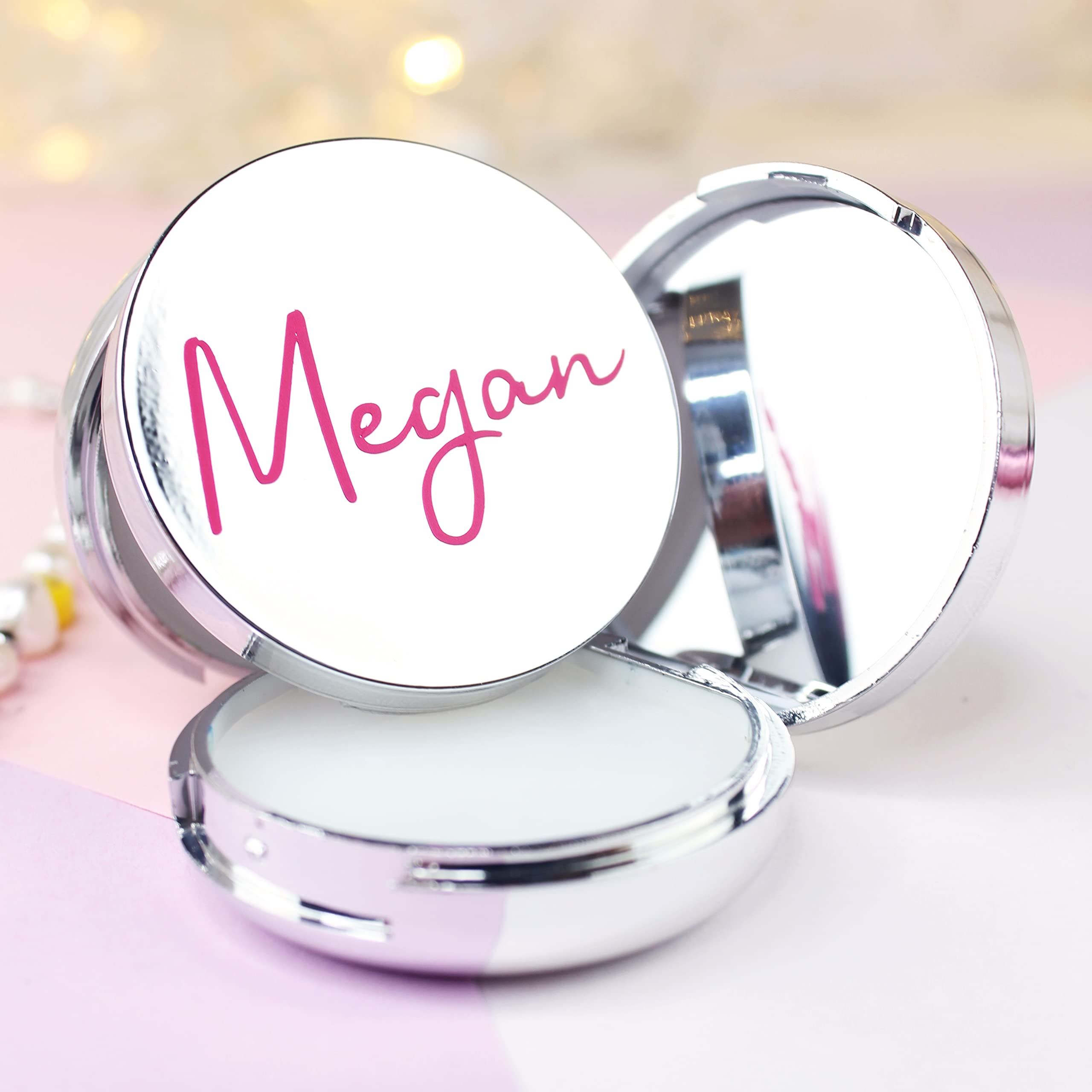 Ebuygb Silver Personalised Personalised Vanilla Scented Lip Balm With Mirror, Bridal Party Bag Favours For Hen Do, Birthday, Bridesmaid, Maid Of Honour, Bride Tribe - (Sample)