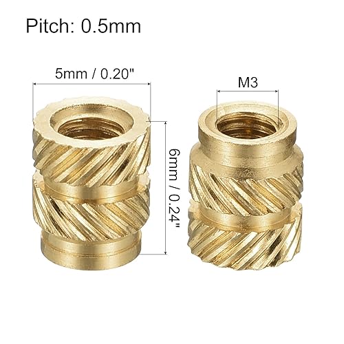 Miniatura 100 de uxcell Tuercas de inserción moleteadas, 120 piezas M2 x 0.118 in L x 0.138 in OD impresión 3D tuercas de latón roscadas hembra insertos de latón