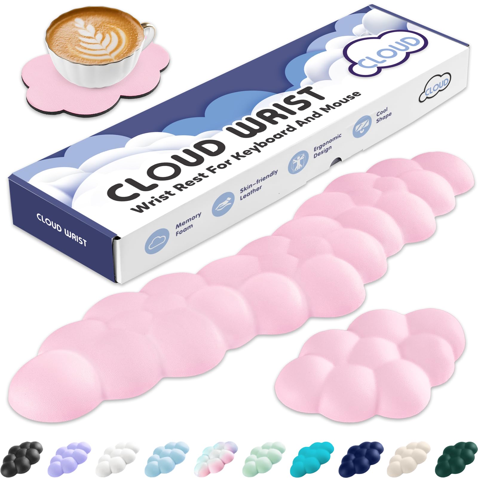Sushret Handballenauflage Tastatur Wolke, Ergonomisches Handauflage Tastatur Wolke Mit PU Leder Memory Schaum, Cloud Wrist Rest, Niedliche Wolken Handgelenkstütze Maus Für PC Gaming Zubehör – Rosa