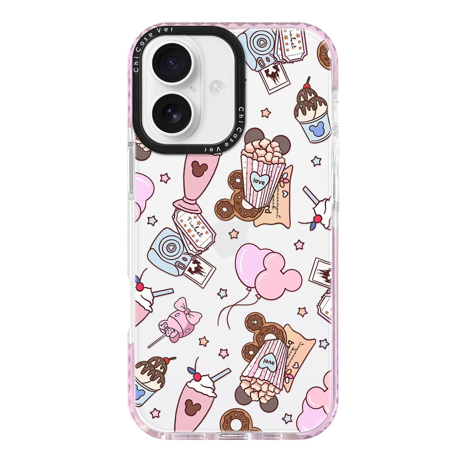 for iPhone 16 Case, Whimsical Theme Park Pattern with Milkshakes & Balloons, Military-Grade Drop Protection, Cute Slim TPU Protective Cover with Camera Control for Girls Teens Whimsy iPhone 16