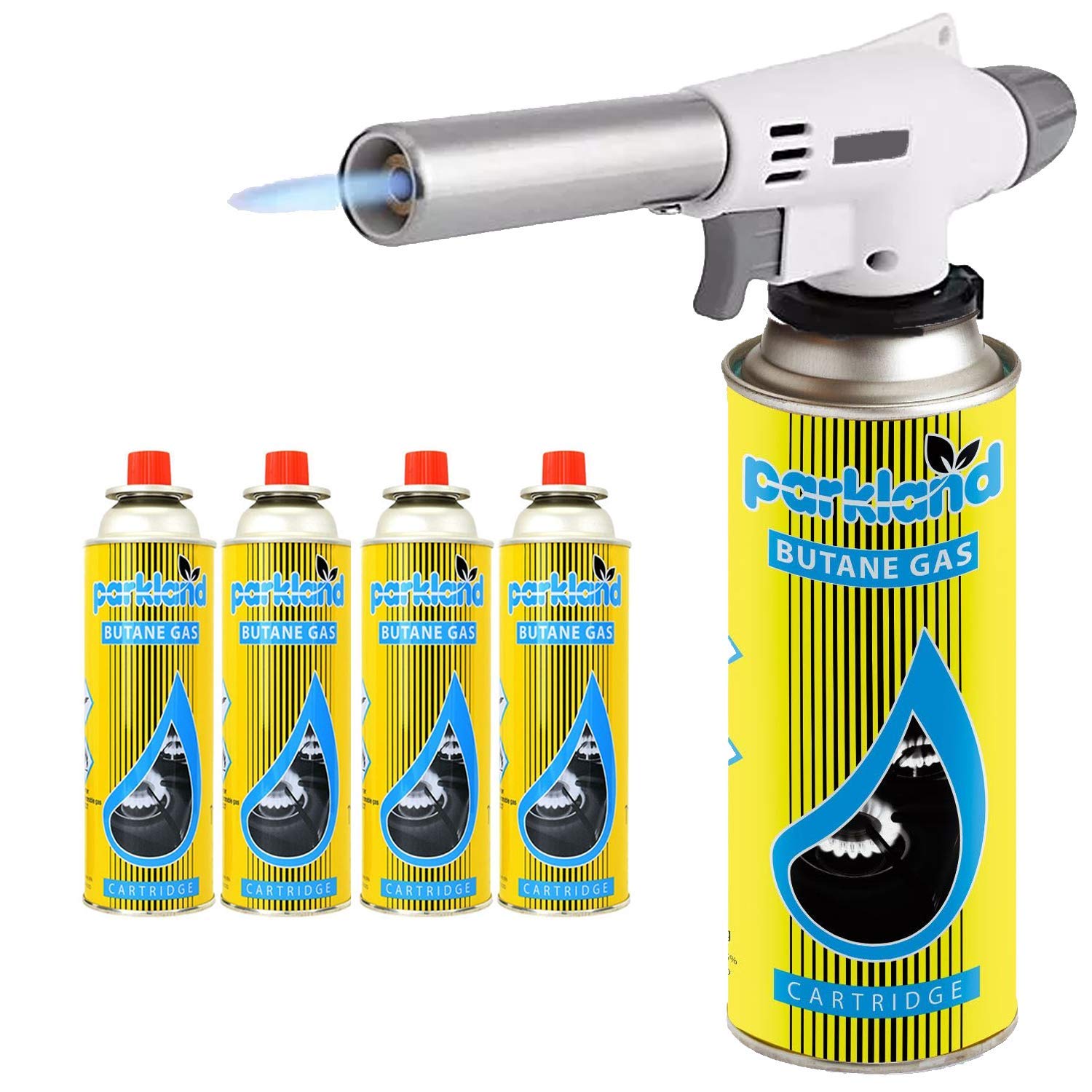 Greenfields® Blow Torch Butane Flamethrower Weed Burner BBQ Camping Cooking Welding Soldering DIY Tool (Torch + 4 Refills)