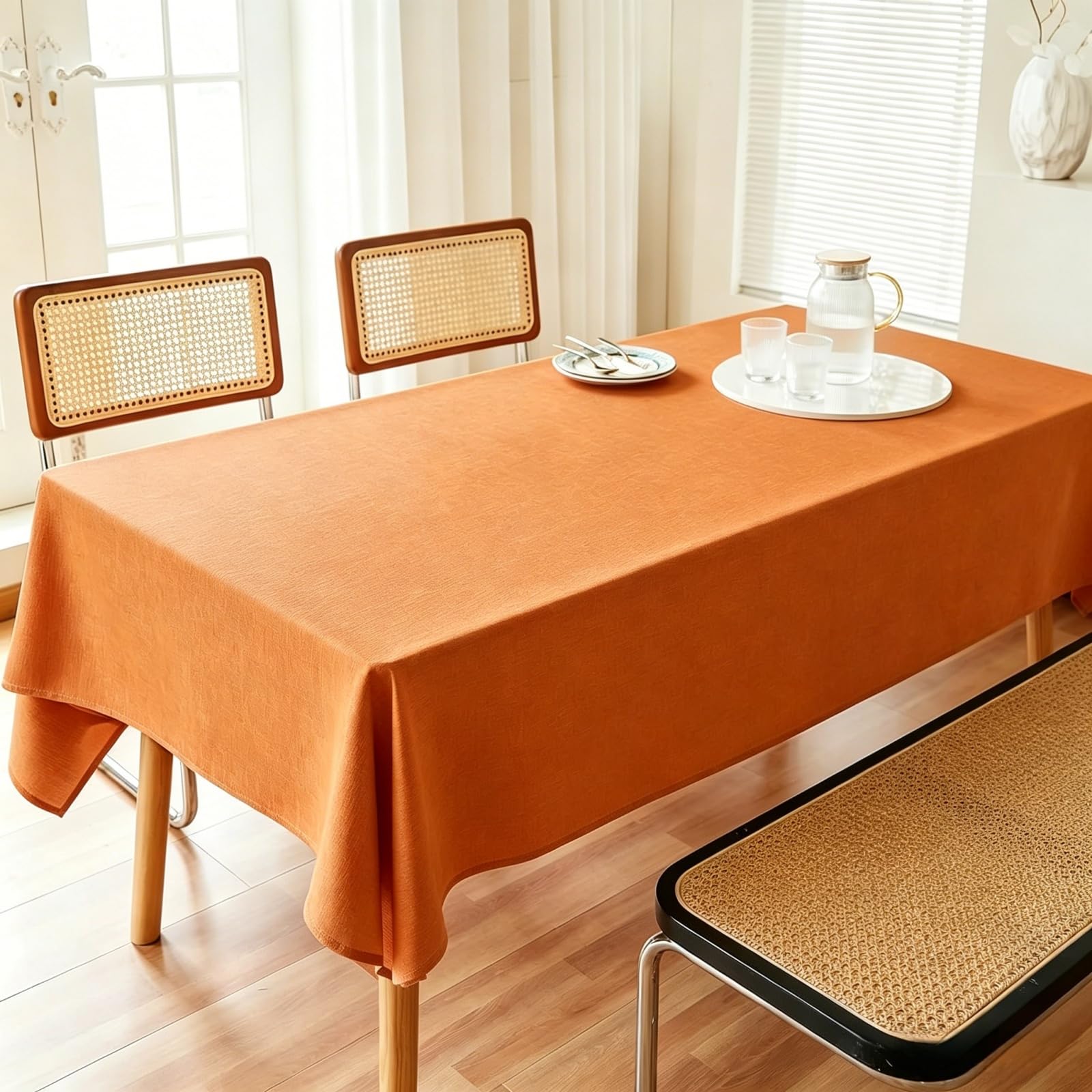 LIHUANE Table Cloth Wipe Clean 95 x 190 cm Wipeable Water Resistant Tablecloth Water Wipe Clean Washable Polyester for Kitchen Outdoor Garden Table, Orange